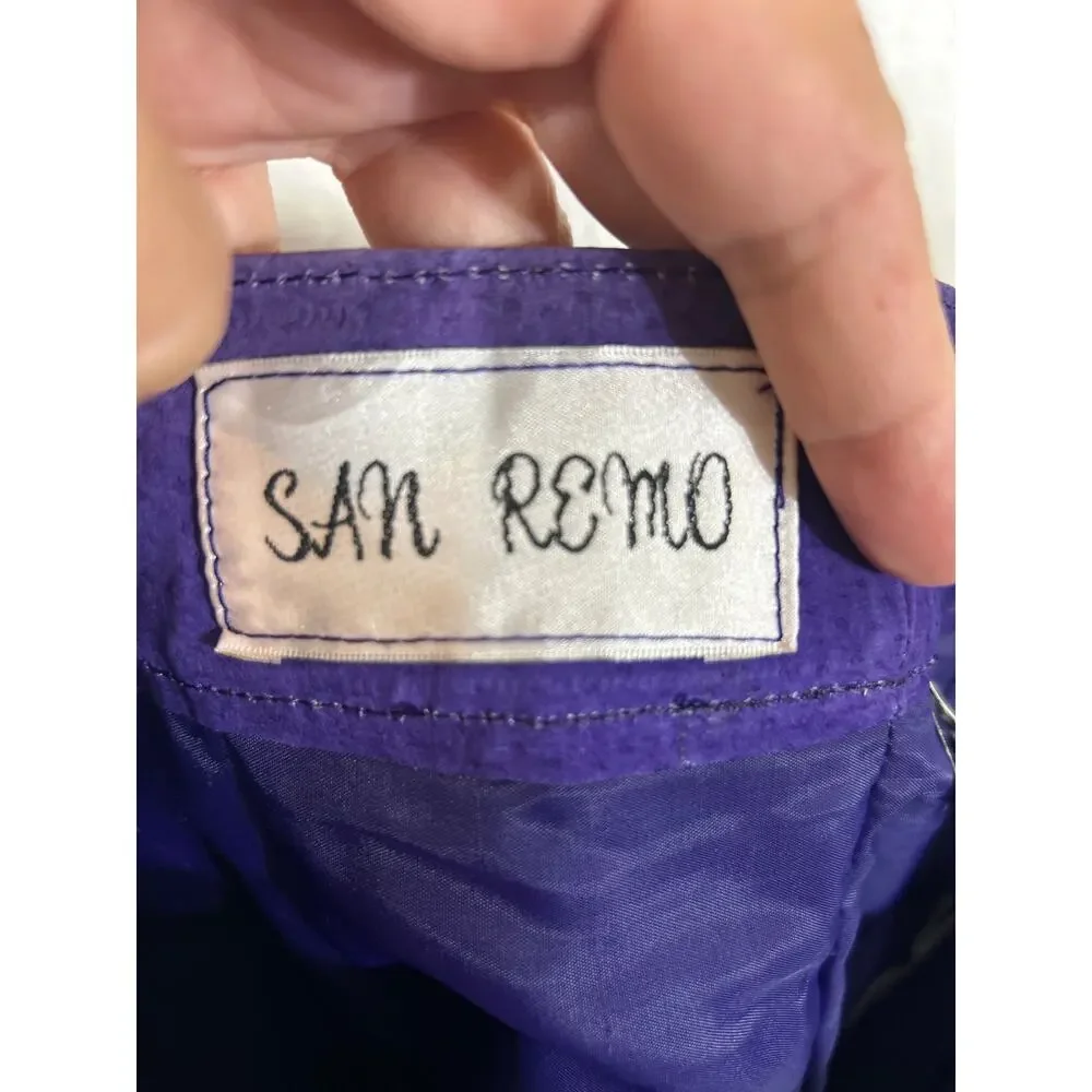 Vintage San Remo Leather Shorts 8 Purple Pleated Long Mom Lined Pebbled Suede